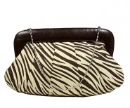 Evening Bag - Pleated Zebra Print w/ Leather Like Frame - Brown - BG-92089BR